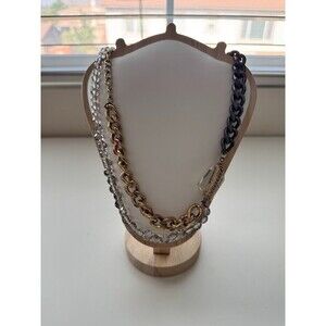 Clear Crystal Glass Beaded Necklace Silver Gun Tone 2 Strand Chain Biriolette